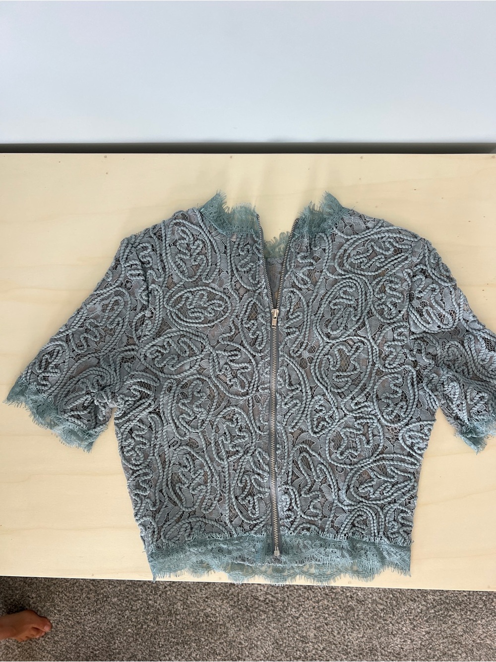 Delicate Trim Cropped Lace Top in Dusty Teal from Ireland - Picture 4 of 4
